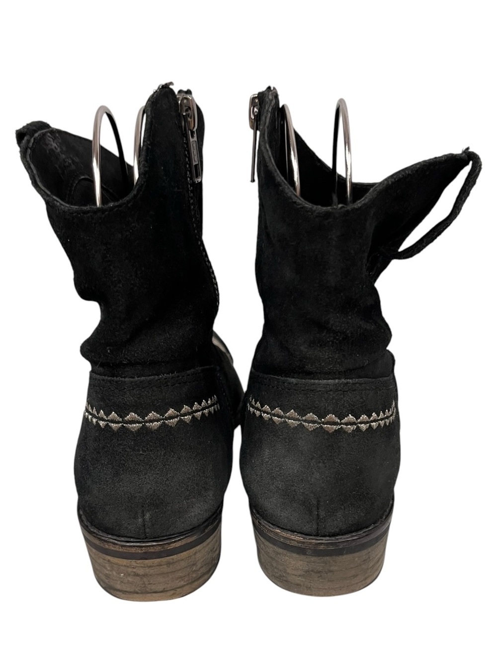 Musse & Cloud Ginger Black Suede Western Style Aztec-Stitch Ankle Booties 38 - Picture 5 of 10